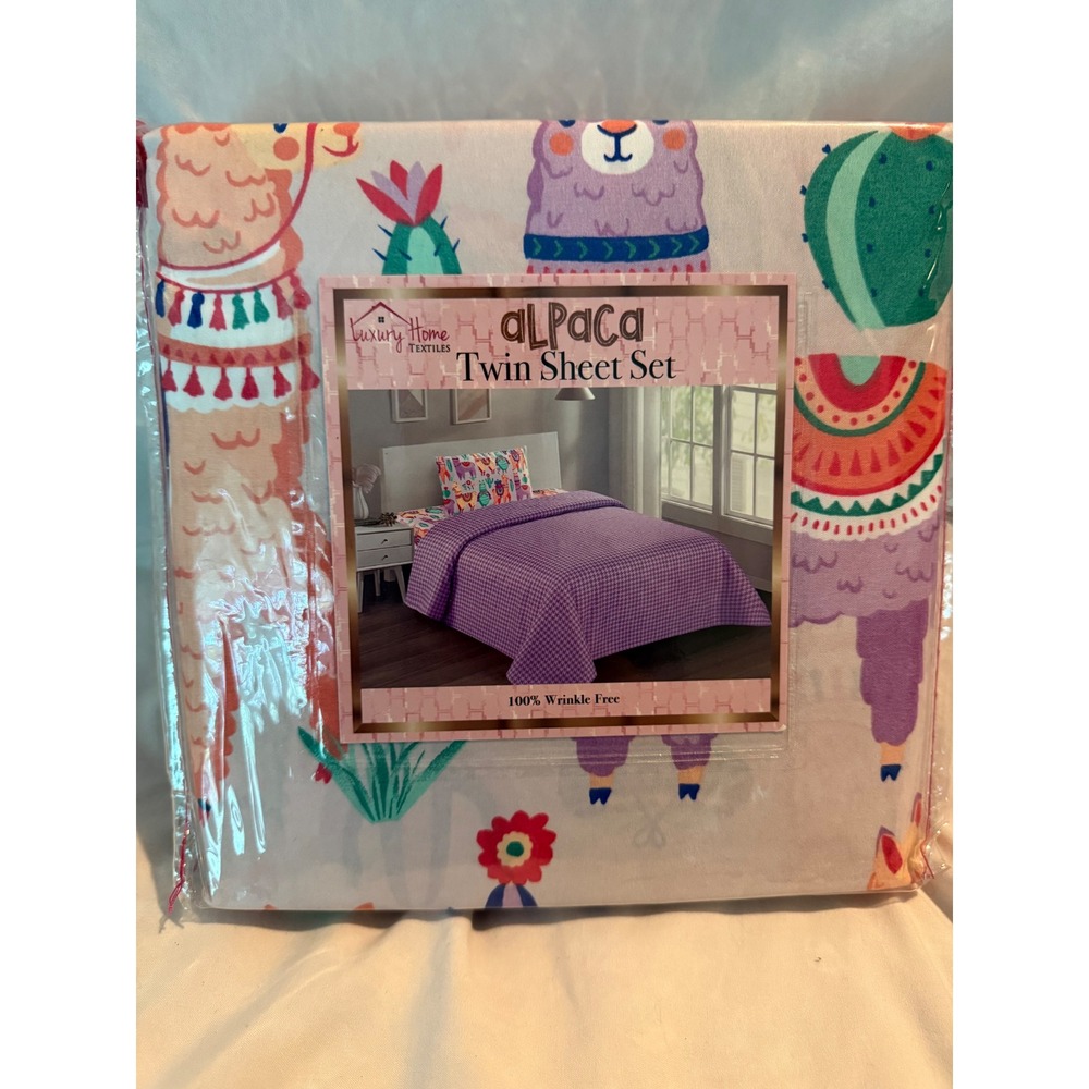 Luxury Home Textiles Alpaca Twin Sheet Set 3pc Wrinkle Free PinkPurple Cacti NEW